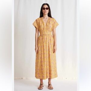 APIECE APART FABIANA PINK YELLOW FLORAL SHIRRED OPEN BACK MAXI DRESS XS